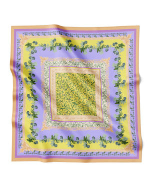 Sherbert Garden silketørklæde. Large. 100% silke. Lilla, gul og pink. Flora Danica Denmark